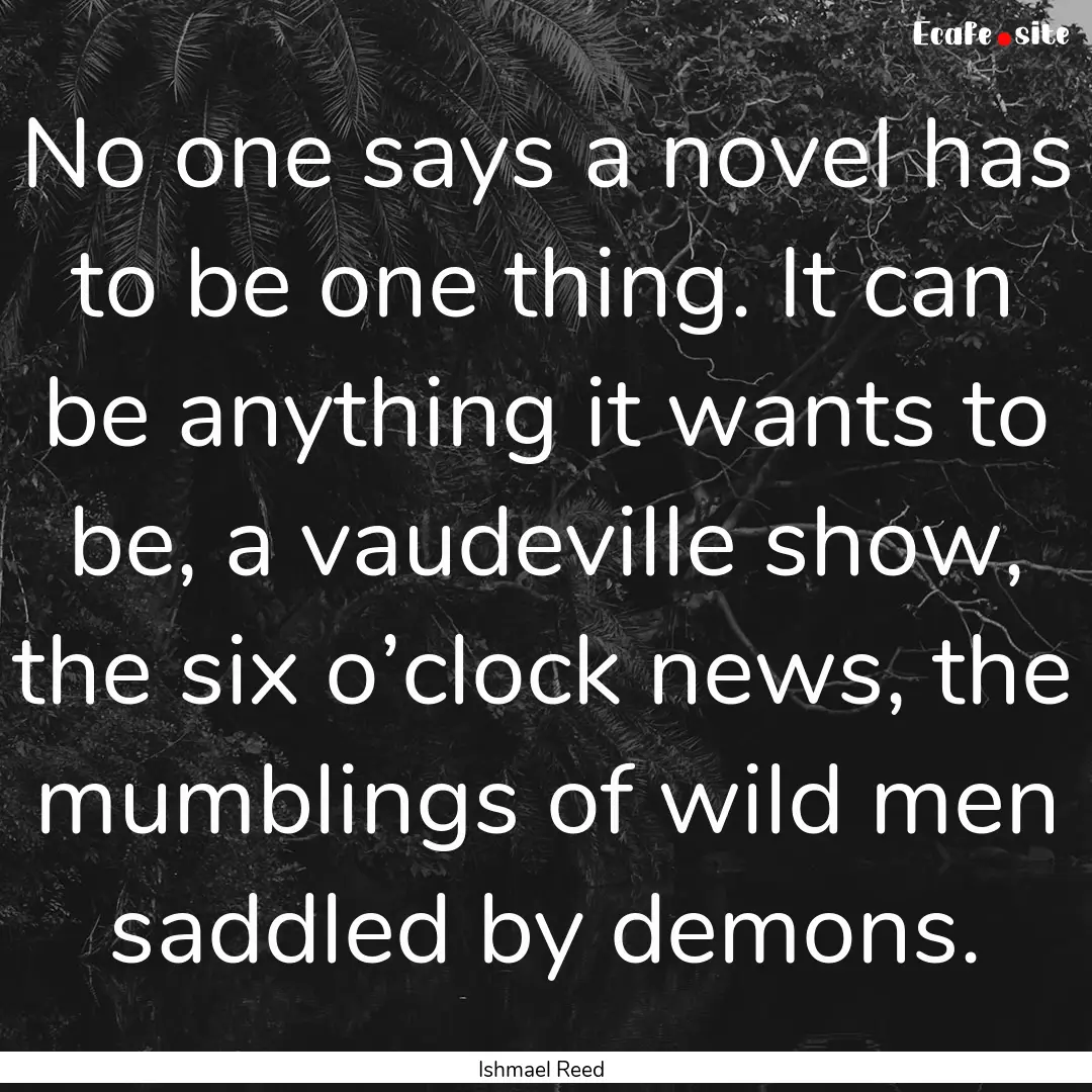 No one says a novel has to be one thing..... : Quote by Ishmael Reed