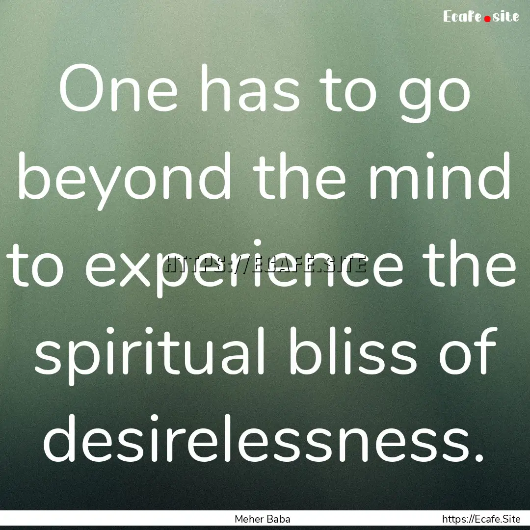 One has to go beyond the mind to experience.... : Quote by Meher Baba