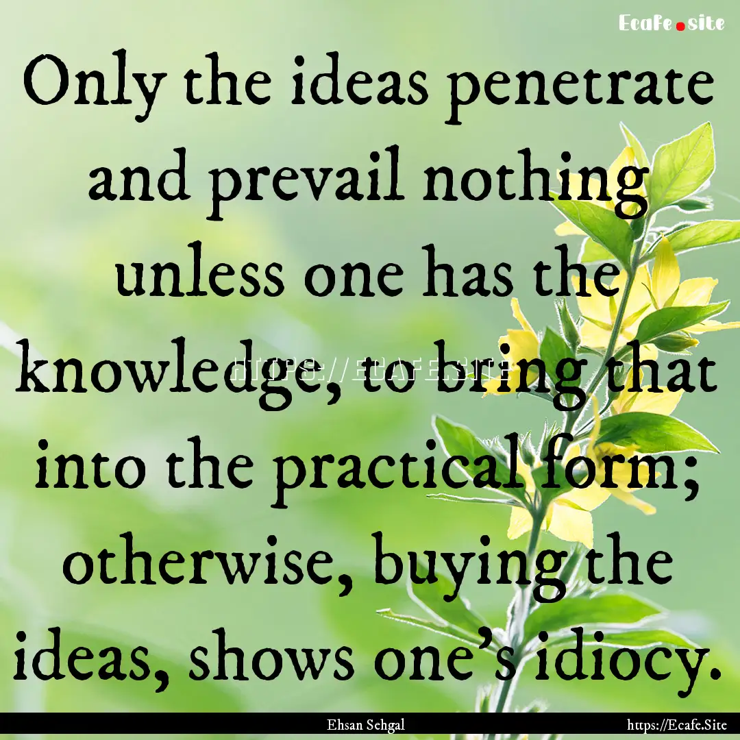 Only the ideas penetrate and prevail nothing.... : Quote by Ehsan Sehgal