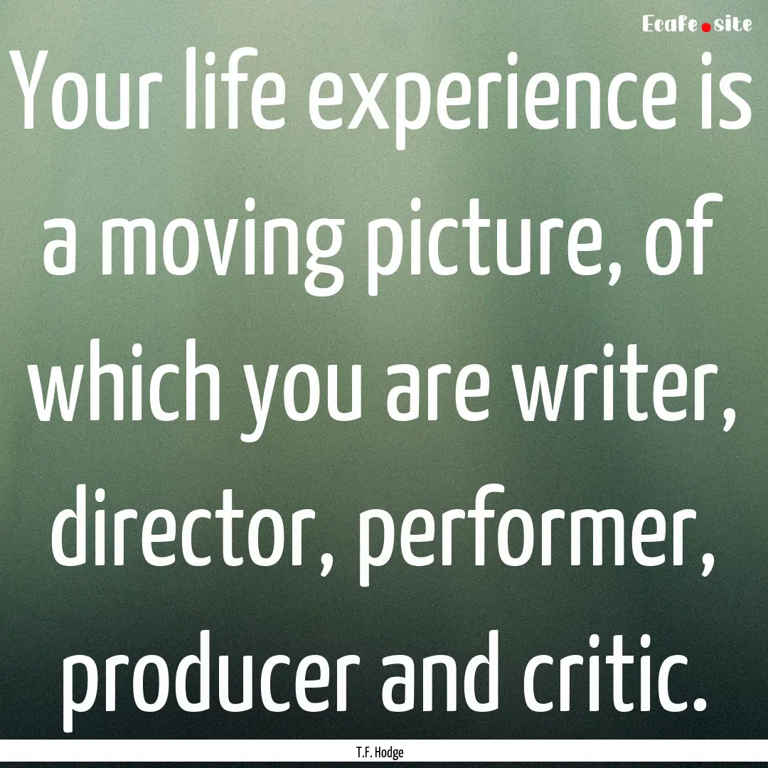 Your life experience is a moving picture,.... : Quote by T.F. Hodge