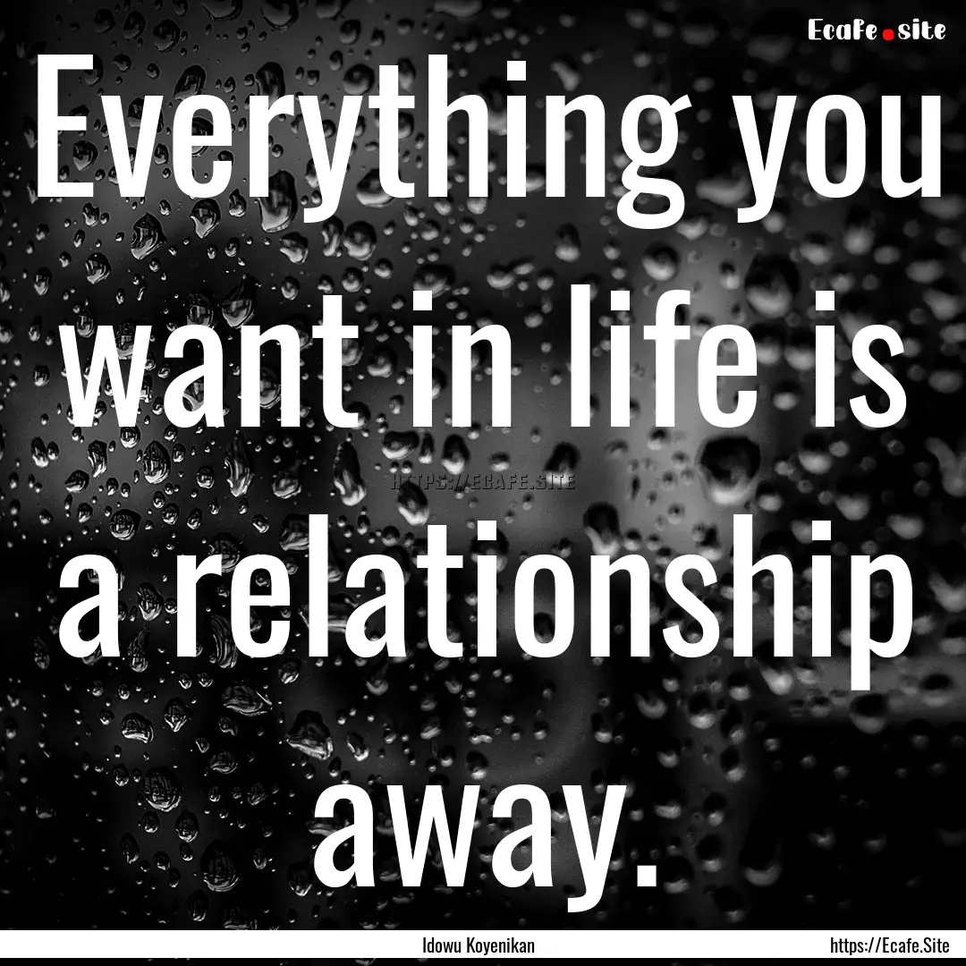 Everything you want in life is a relationship.... : Quote by Idowu Koyenikan