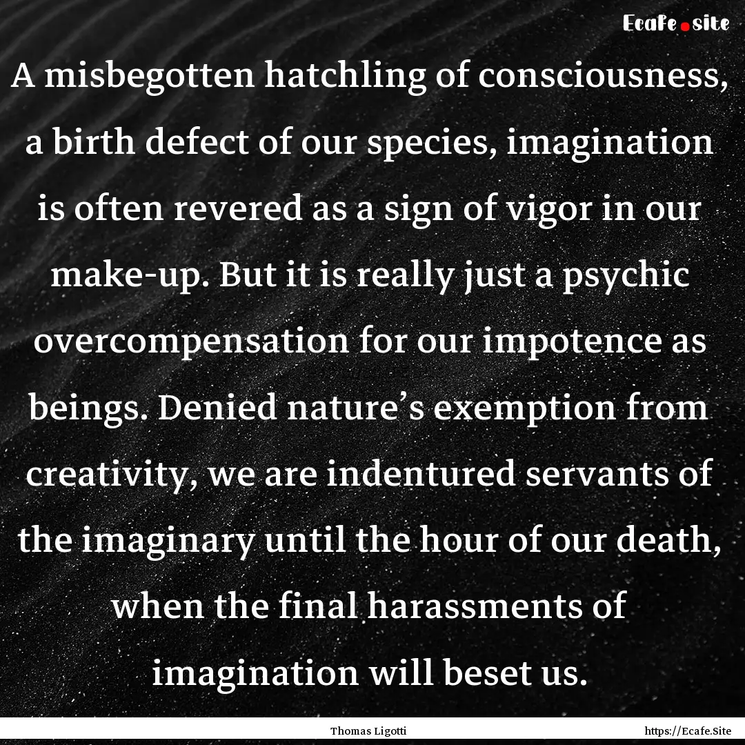 A misbegotten hatchling of consciousness,.... : Quote by Thomas Ligotti