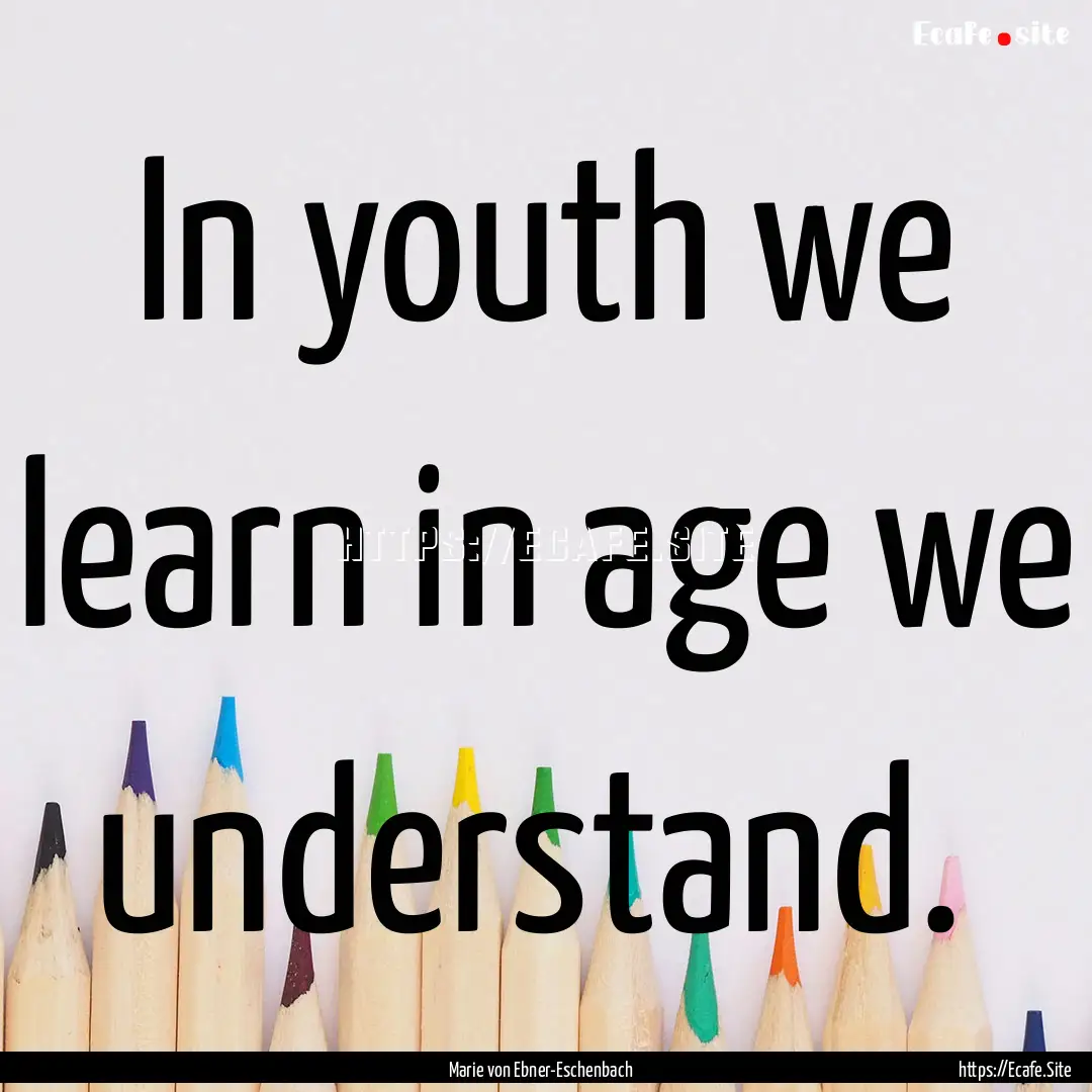 In youth we learn in age we understand. : Quote by Marie von Ebner-Eschenbach