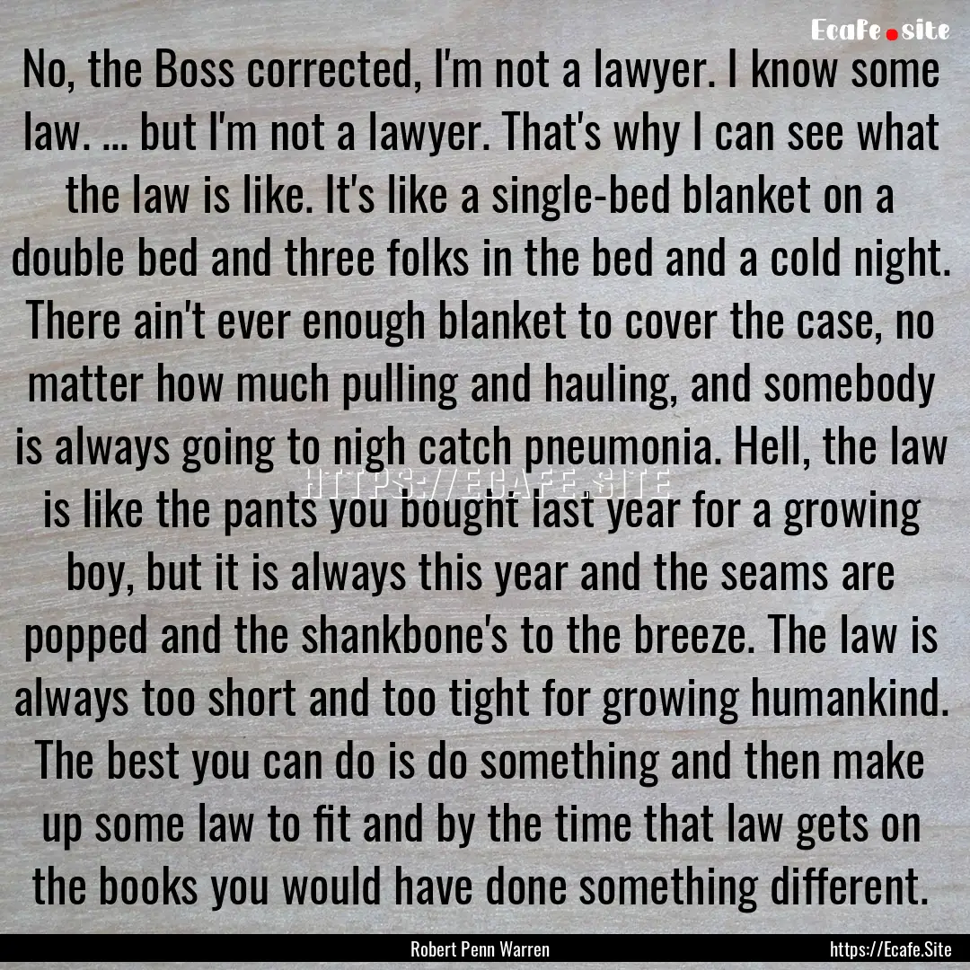 No, the Boss corrected, I'm not a lawyer..... : Quote by Robert Penn Warren