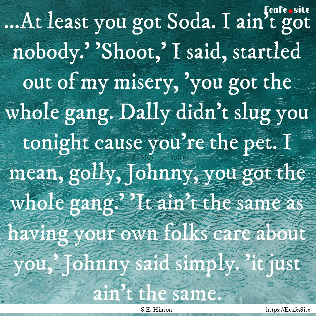 ...At least you got Soda. I ain't got nobody.'.... : Quote by S.E. Hinton