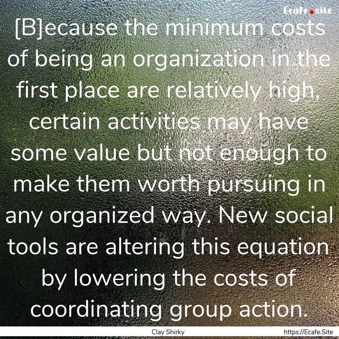 [B]ecause the minimum costs of being an organization.... : Quote by Clay Shirky