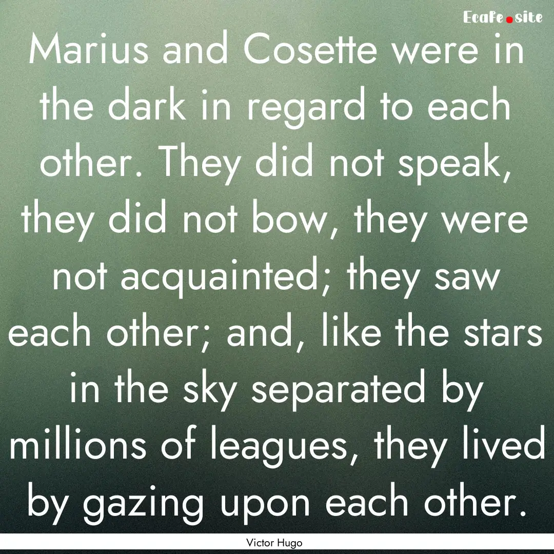 Marius and Cosette were in the dark in regard.... : Quote by Victor Hugo