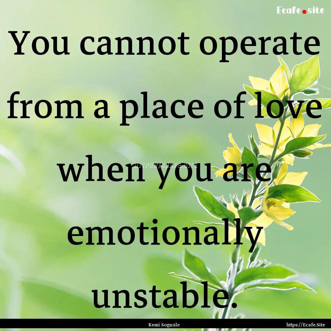 You cannot operate from a place of love when.... : Quote by Kemi Sogunle