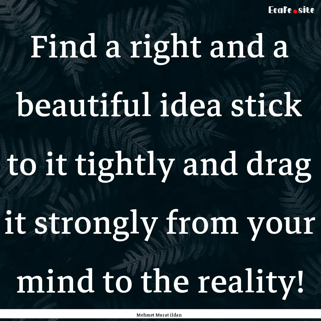 Find a right and a beautiful idea stick to.... : Quote by Mehmet Murat ildan