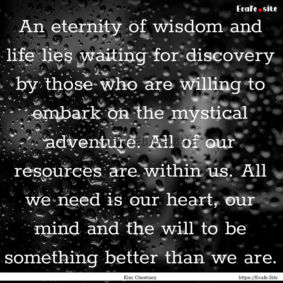 An eternity of wisdom and life lies waiting.... : Quote by Kim Chestney