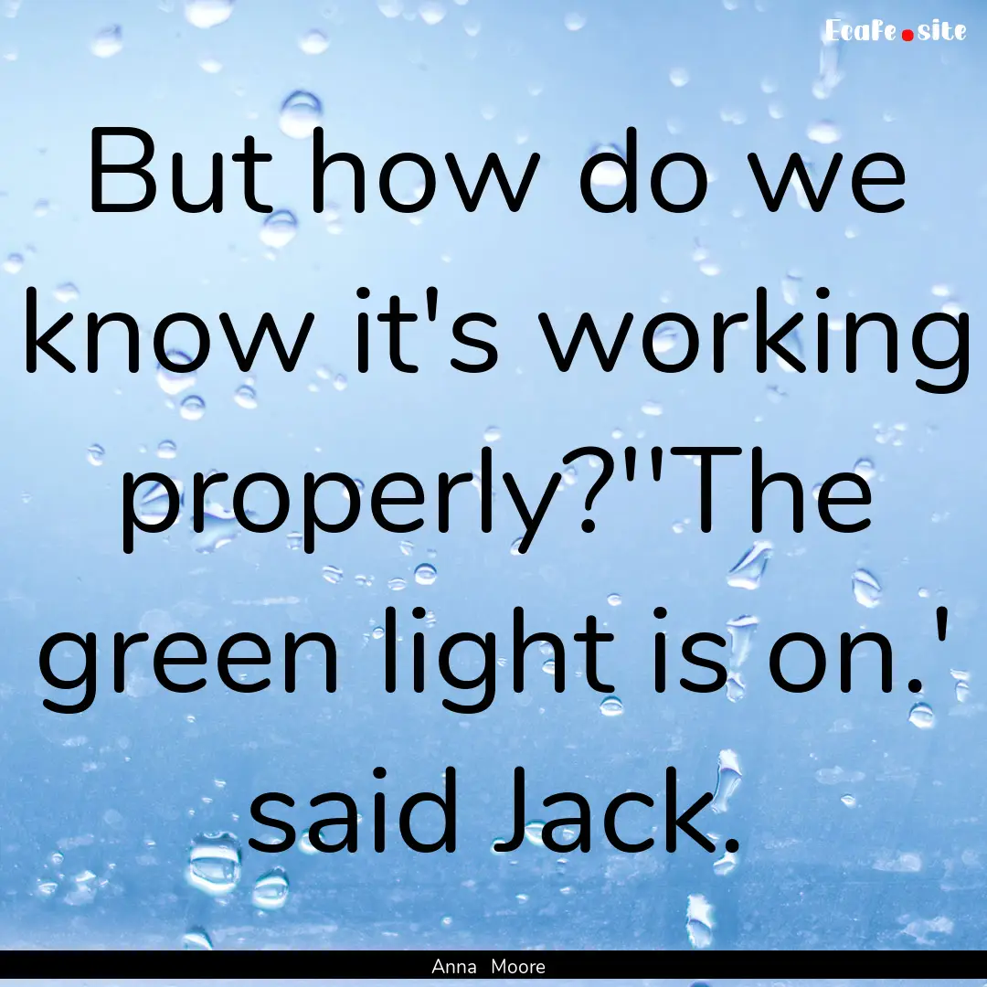 But how do we know it's working properly?''The.... : Quote by Anna Moore