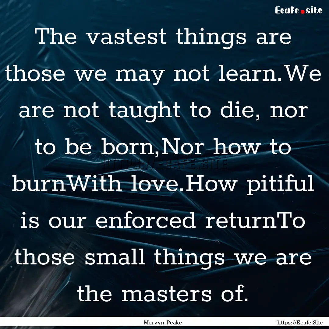 The vastest things are those we may not learn.We.... : Quote by Mervyn Peake