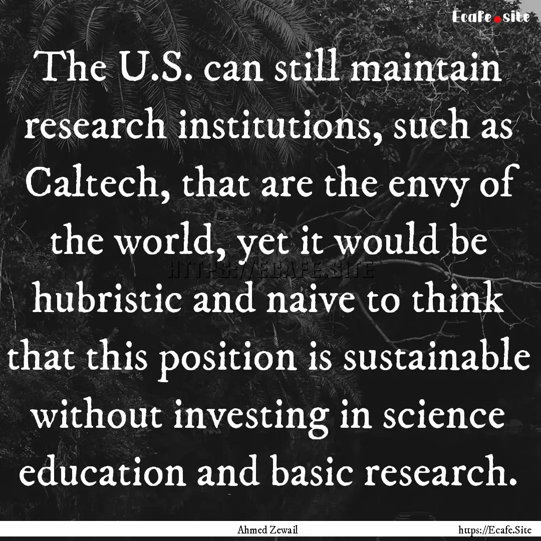 The U.S. can still maintain research institutions,.... : Quote by Ahmed Zewail