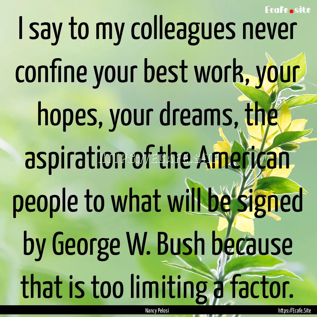 I say to my colleagues never confine your.... : Quote by Nancy Pelosi