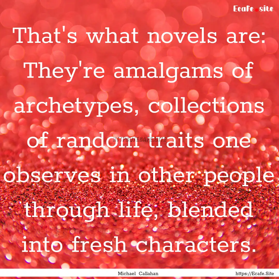 That's what novels are: They're amalgams.... : Quote by Michael Callahan