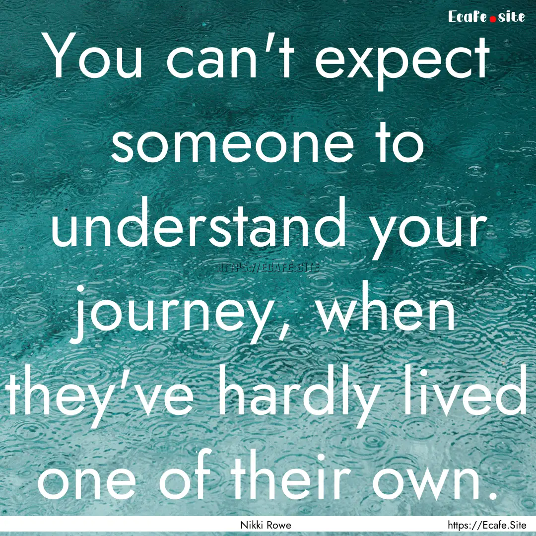 You can't expect someone to understand your.... : Quote by Nikki Rowe