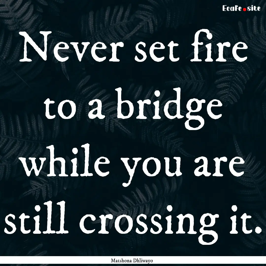 Never set fire to a bridge while you are.... : Quote by Matshona Dhliwayo