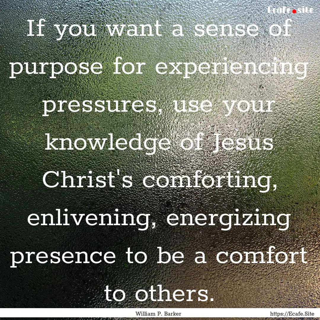 If you want a sense of purpose for experiencing.... : Quote by William P. Barker