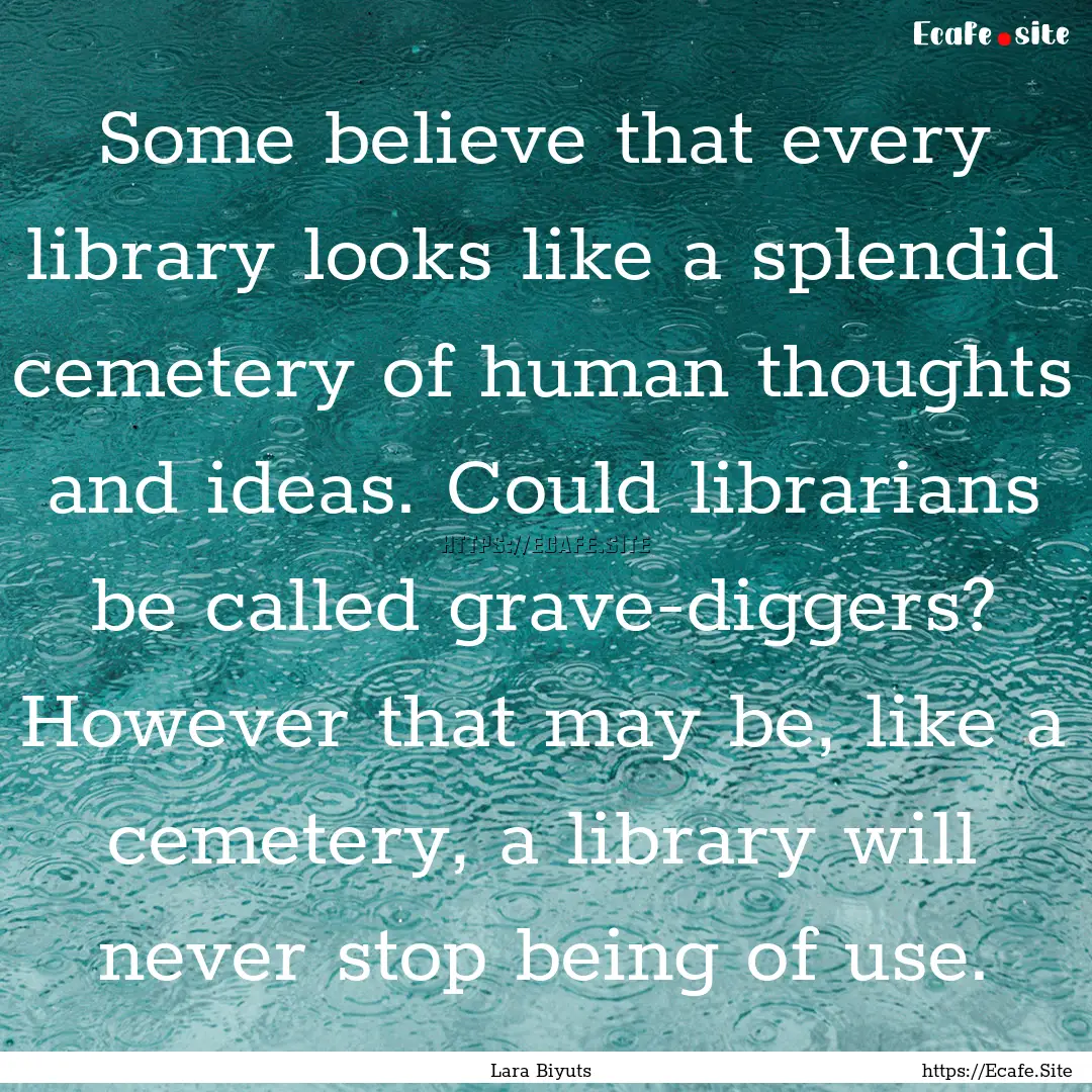 Some believe that every library looks like.... : Quote by Lara Biyuts