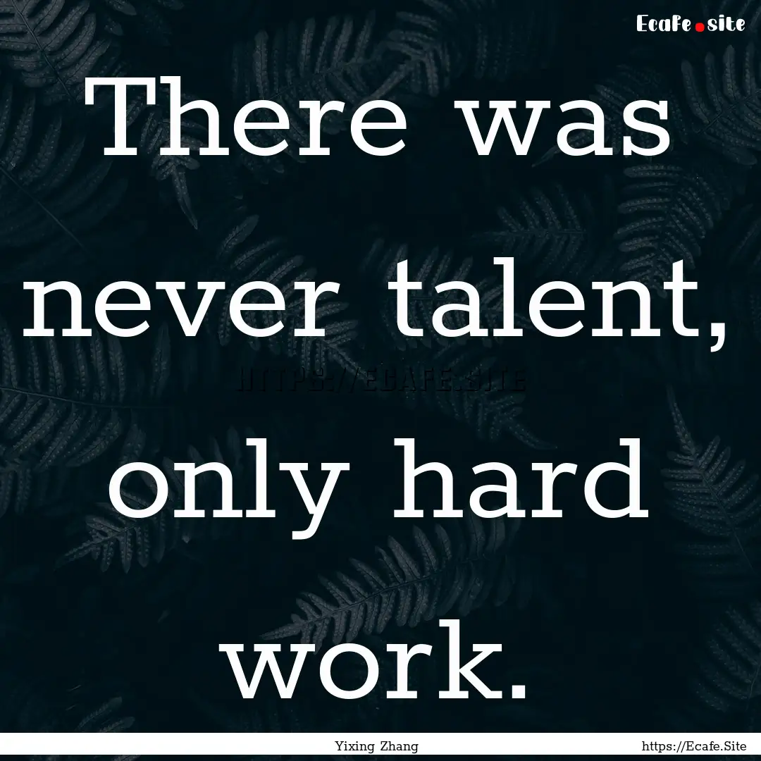 There was never talent, only hard work. : Quote by Yixing Zhang