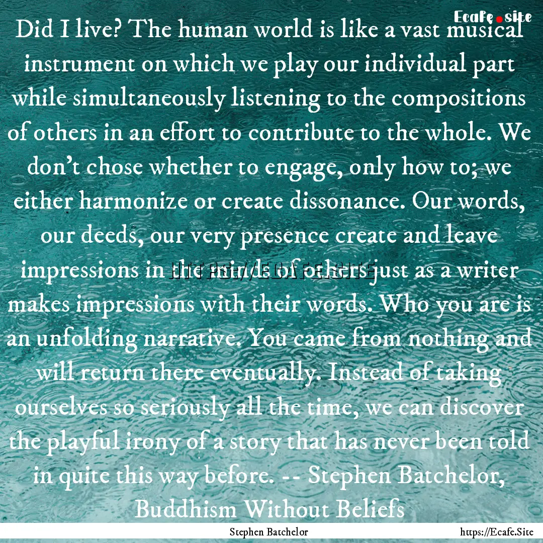 Did I live? The human world is like a vast.... : Quote by Stephen Batchelor