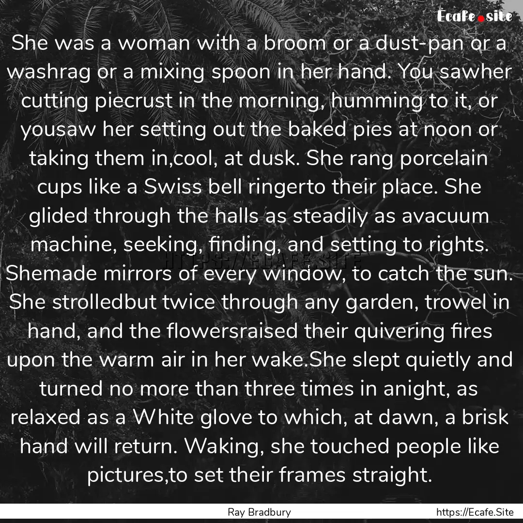 She was a woman with a broom or a dust-pan.... : Quote by Ray Bradbury