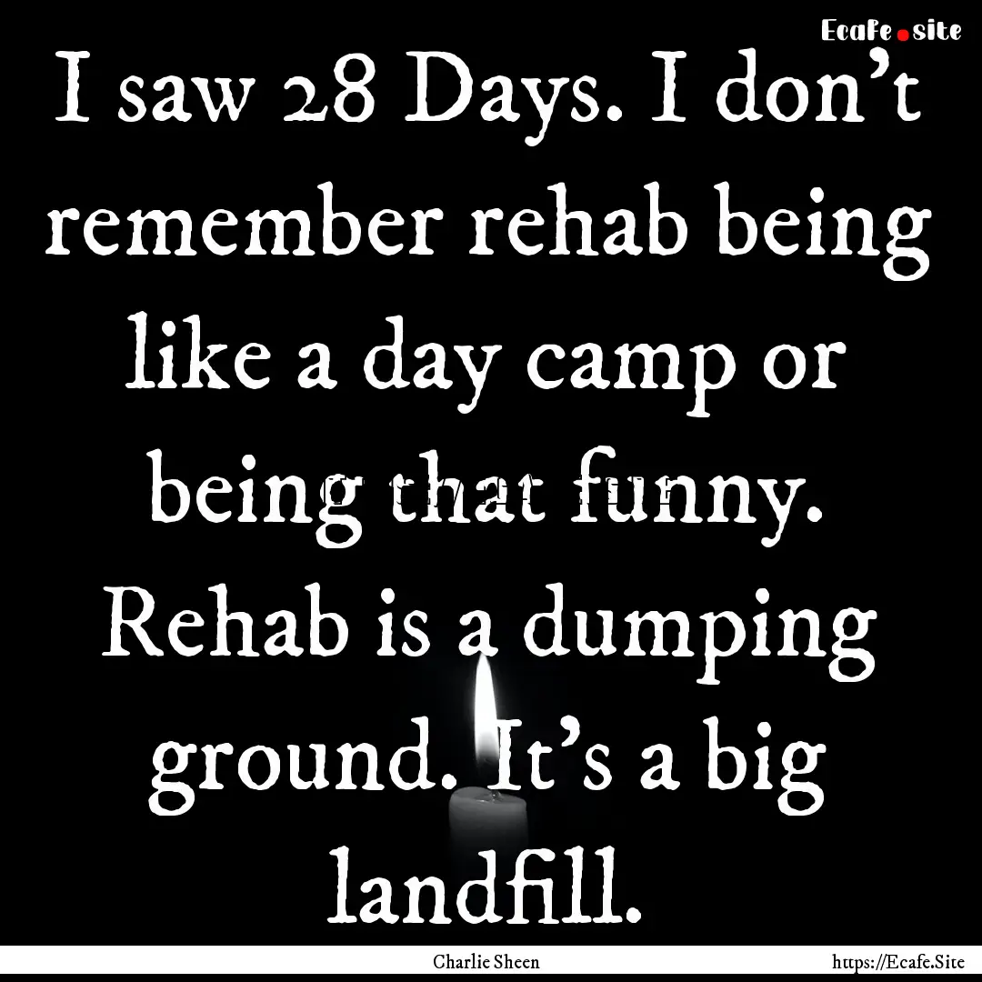 I saw 28 Days. I don't remember rehab being.... : Quote by Charlie Sheen