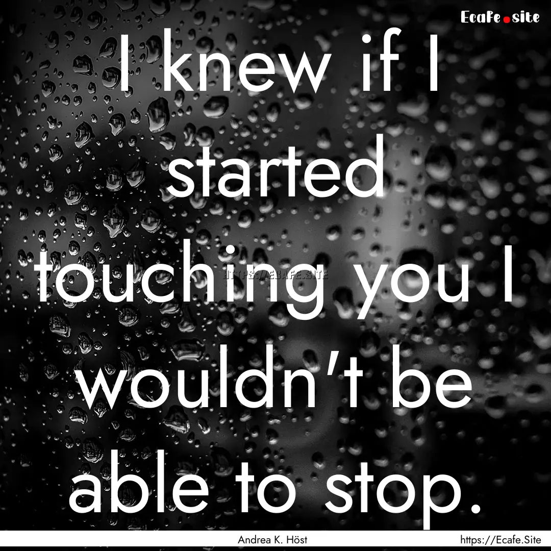 I knew if I started touching you I wouldn't.... : Quote by Andrea K. Höst