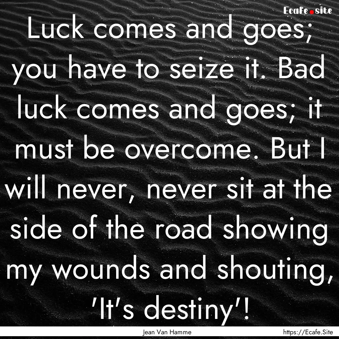 Luck comes and goes; you have to seize it..... : Quote by Jean Van Hamme