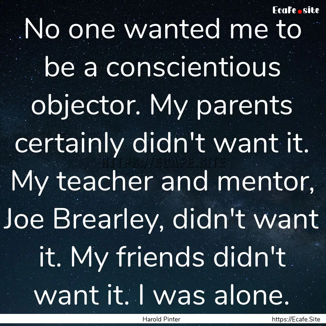 No one wanted me to be a conscientious objector..... : Quote by Harold Pinter