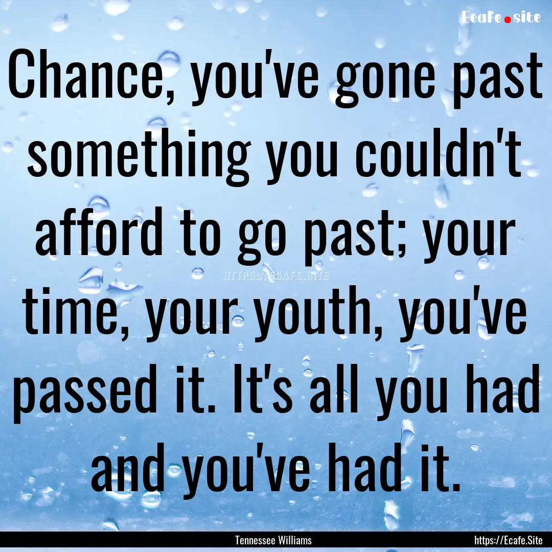 Chance, you've gone past something you couldn't.... : Quote by Tennessee Williams