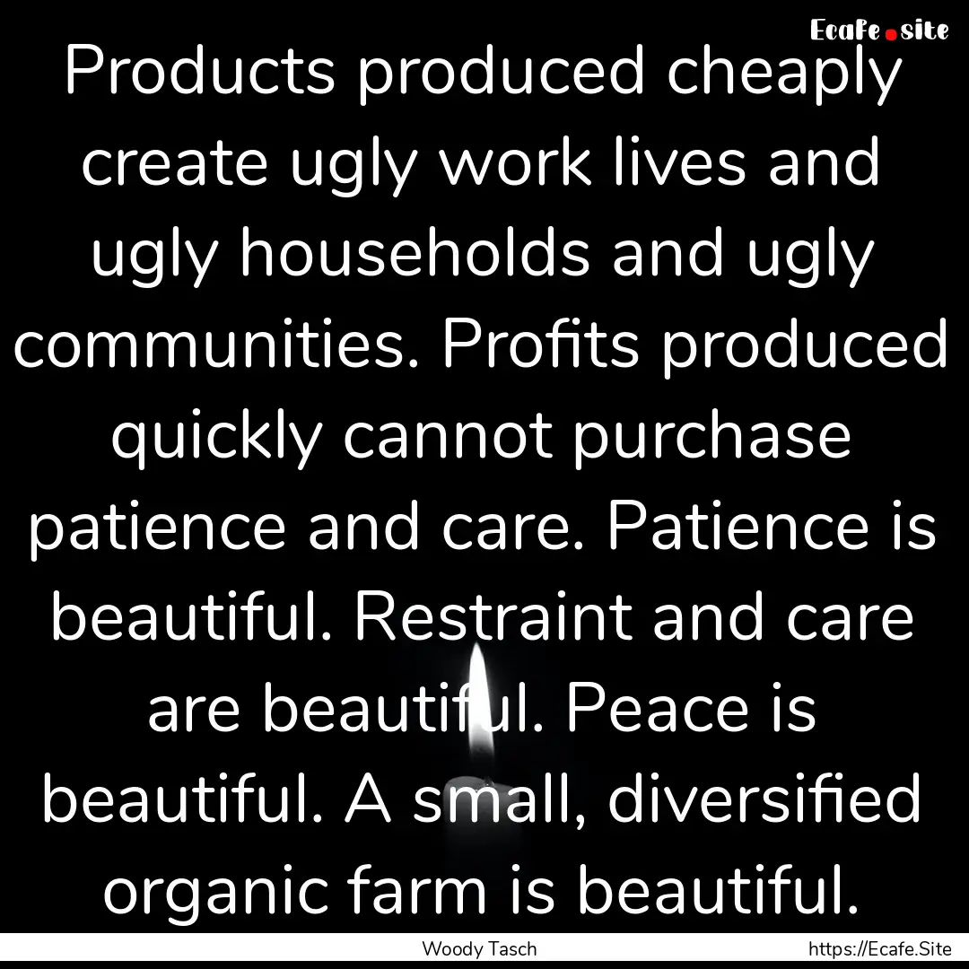 Products produced cheaply create ugly work.... : Quote by Woody Tasch