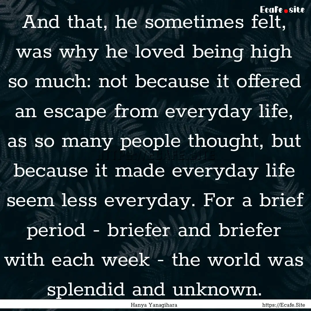 And that, he sometimes felt, was why he loved.... : Quote by Hanya Yanagihara