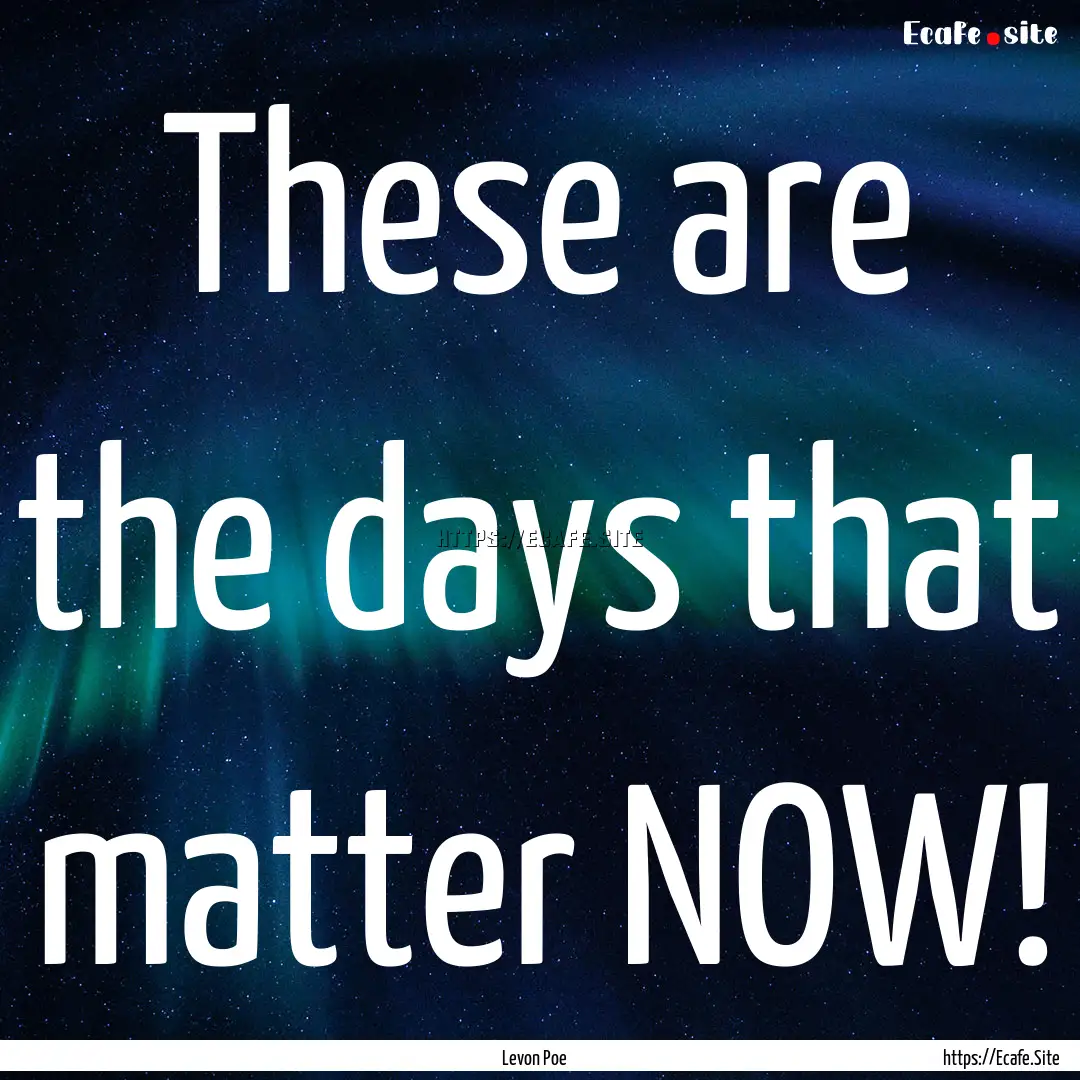 These are the days that matter NOW! : Quote by Levon Poe