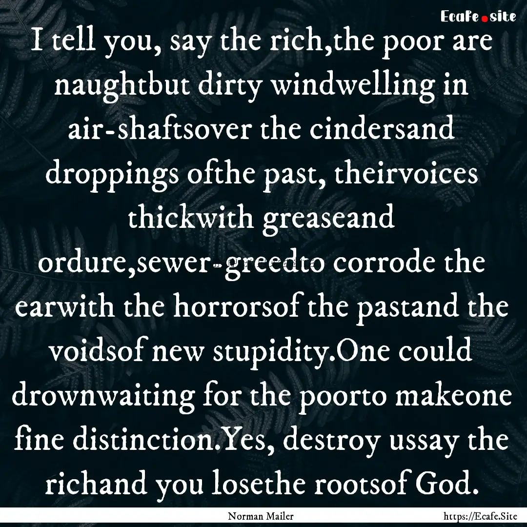 I tell you, say the rich,the poor are naughtbut.... : Quote by Norman Mailer