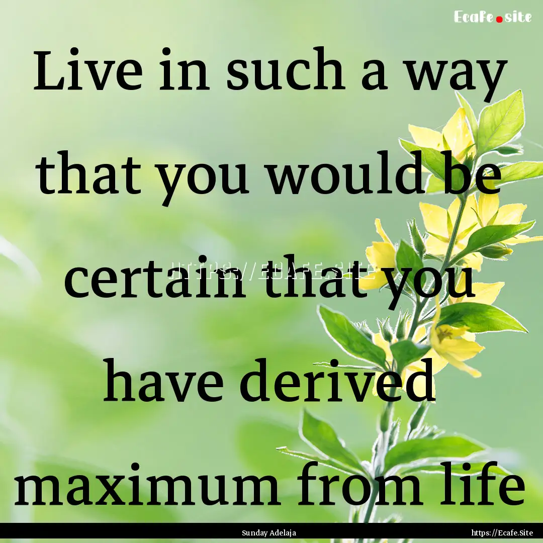 Live in such a way that you would be certain.... : Quote by Sunday Adelaja