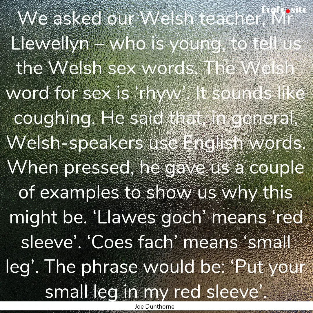 We asked our Welsh teacher, Mr Llewellyn.... : Quote by Joe Dunthorne