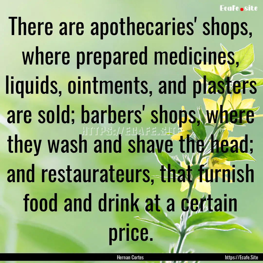 There are apothecaries' shops, where prepared.... : Quote by Hernan Cortes