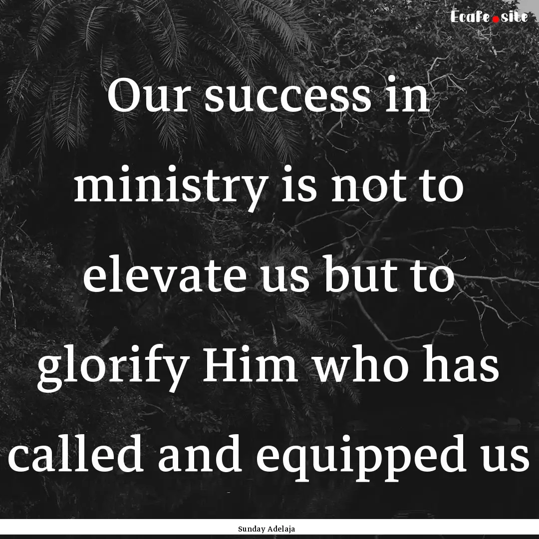 Our success in ministry is not to elevate.... : Quote by Sunday Adelaja