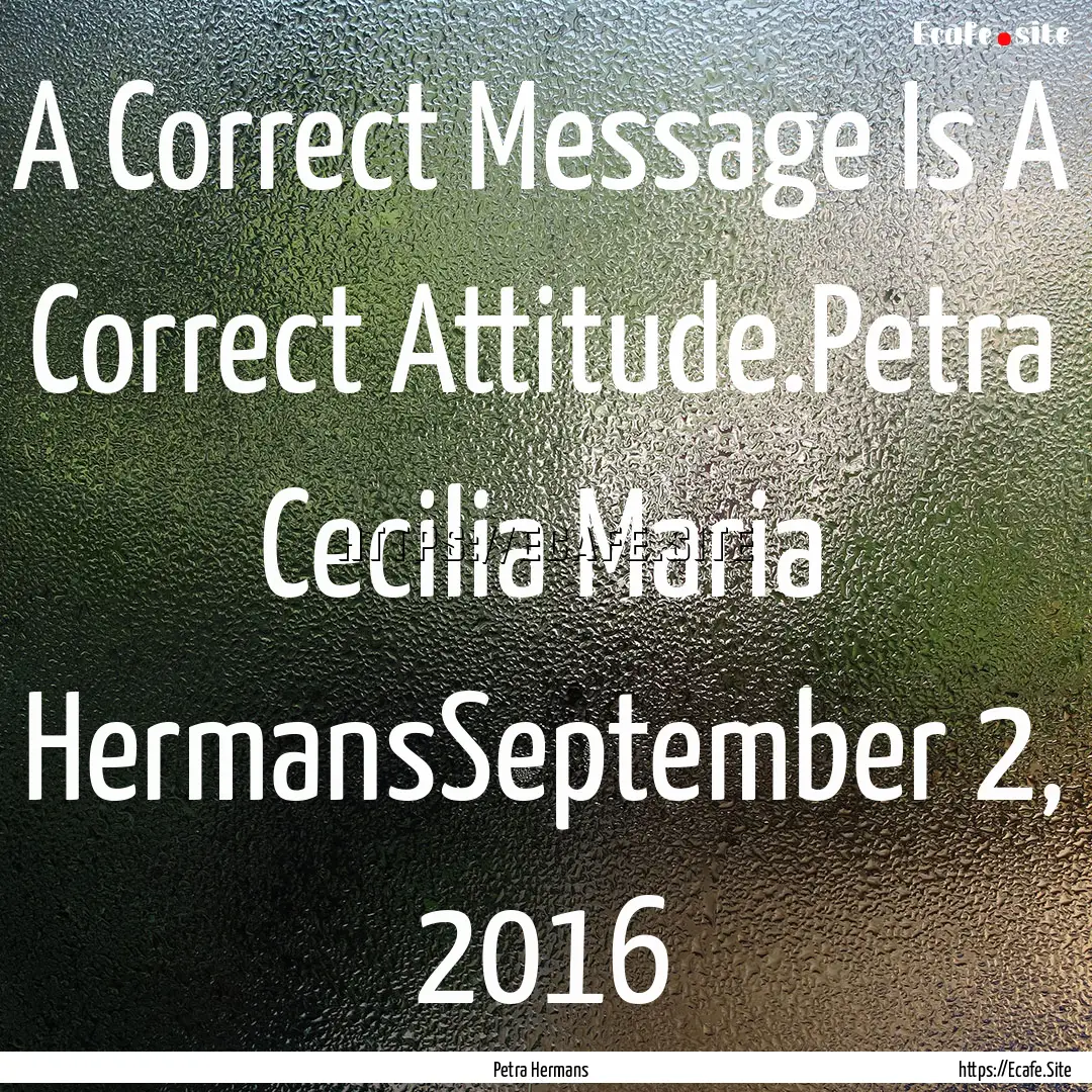 A Correct Message Is A Correct Attitude.Petra.... : Quote by Petra Hermans