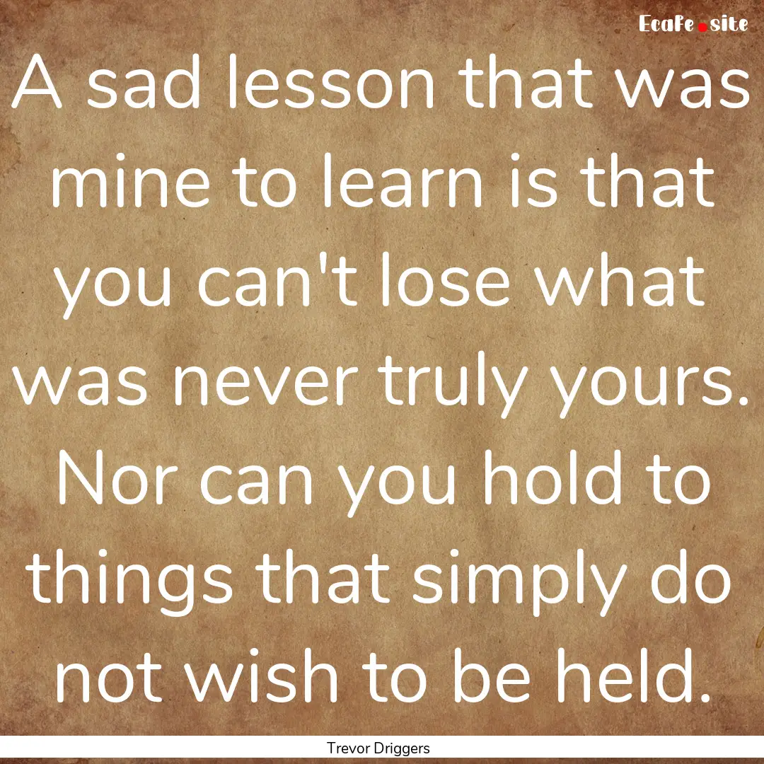 A sad lesson that was mine to learn is that.... : Quote by Trevor Driggers