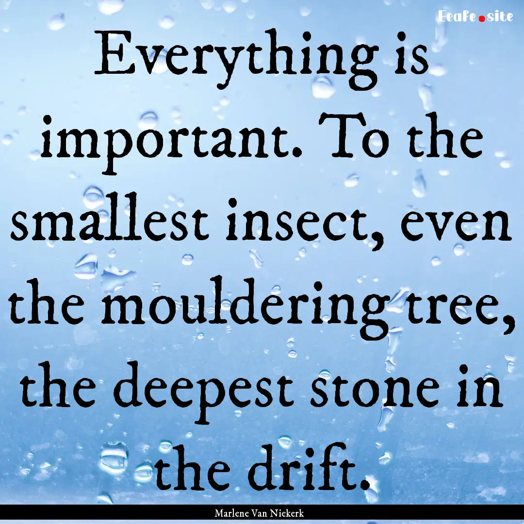 Everything is important. To the smallest.... : Quote by Marlene Van Niekerk