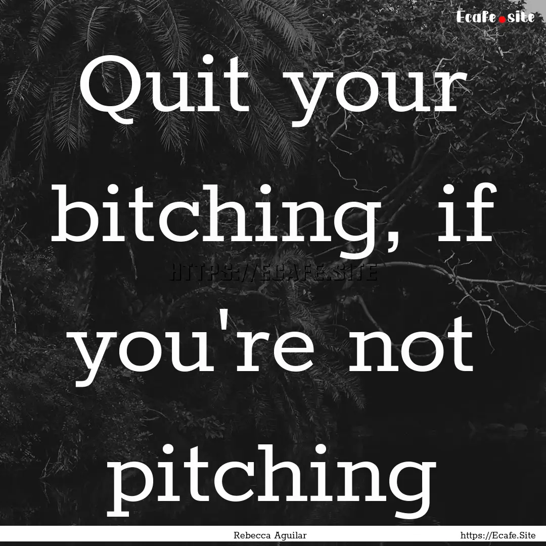 Quit your bitching, if you're not pitching.... : Quote by Rebecca Aguilar