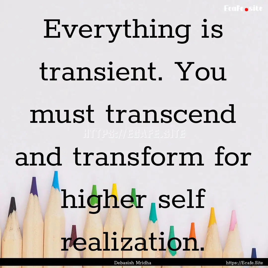 Everything is transient. You must transcend.... : Quote by Debasish Mridha