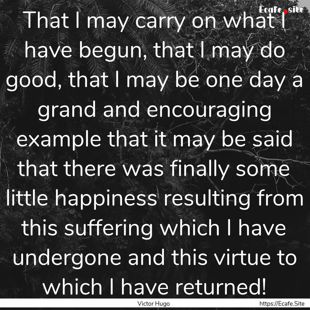 That I may carry on what I have begun, that.... : Quote by Victor Hugo