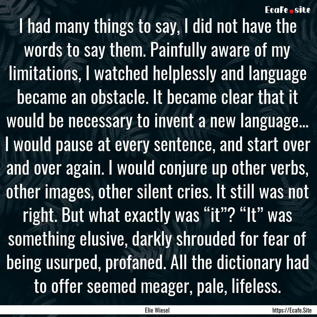 I had many things to say, I did not have.... : Quote by Elie Wiesel