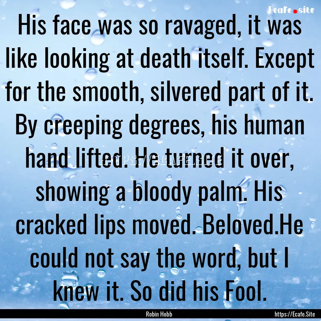 His face was so ravaged, it was like looking.... : Quote by Robin Hobb