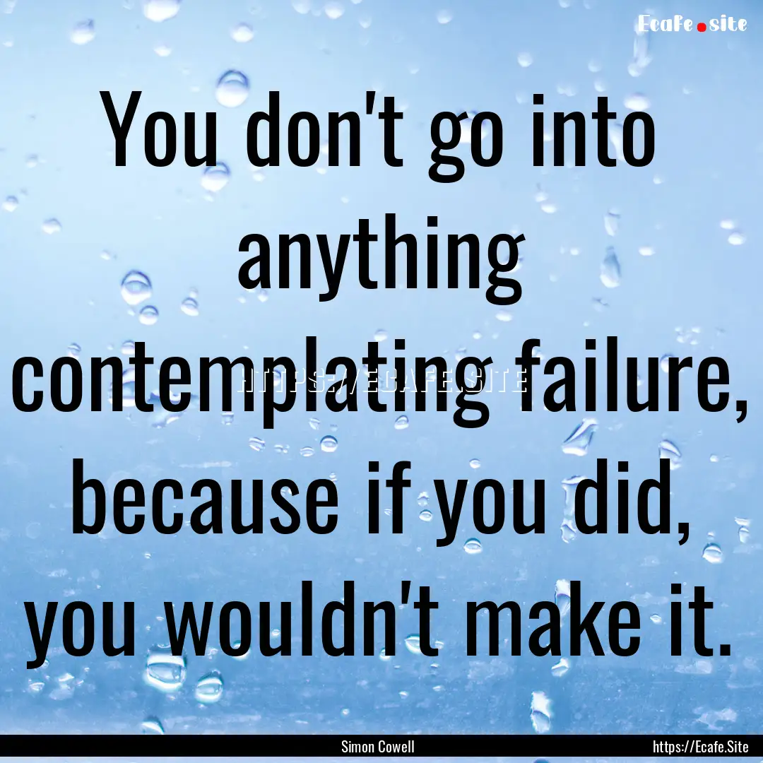 You don't go into anything contemplating.... : Quote by Simon Cowell