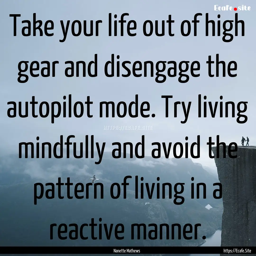 Take your life out of high gear and disengage.... : Quote by Nanette Mathews