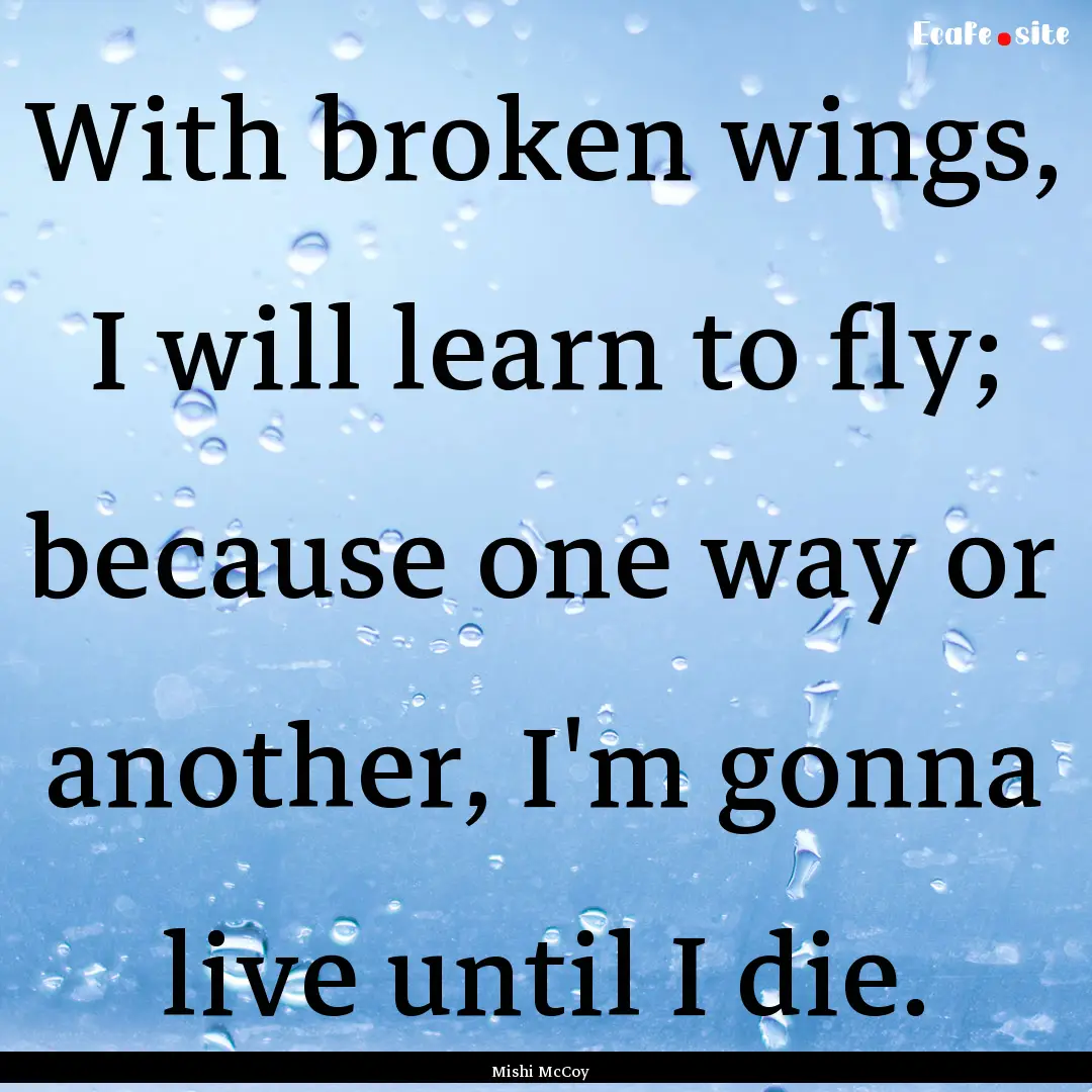 With broken wings, I will learn to fly; because.... : Quote by Mishi McCoy